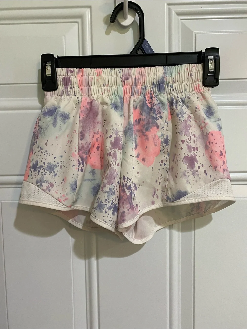 Athletic Works White Shorts with Pink and Purple Splash Print